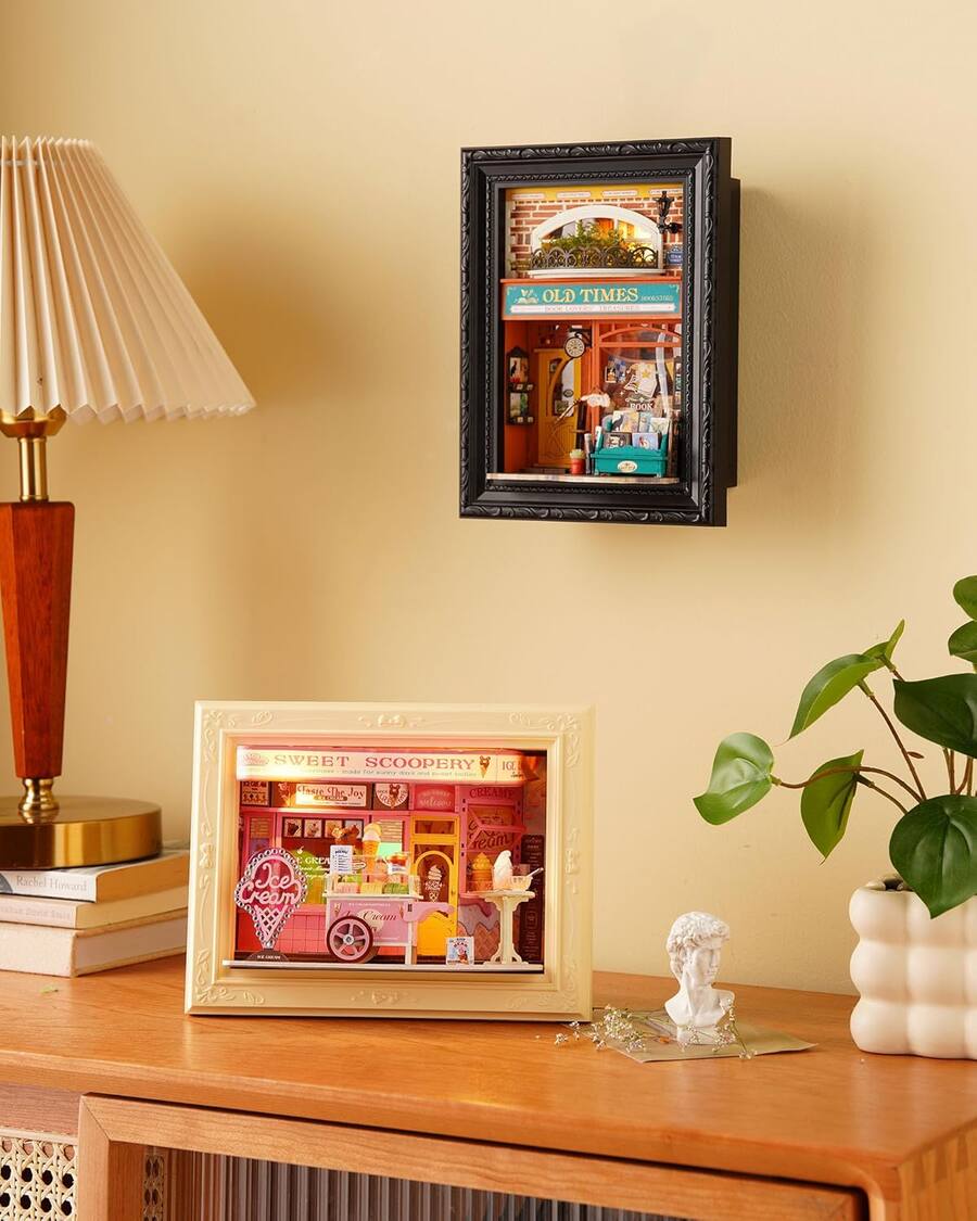 Box Book Rack Robotime Rolife Old Times Bookstore 3D Diorama Frame, Wall Mounted ...