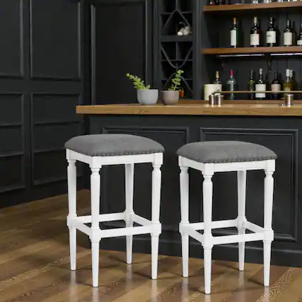 Front. Hivvago - Set of 2 Adjustable Height Square Saddle Stools with Padded Seats and Footrests - Gray.