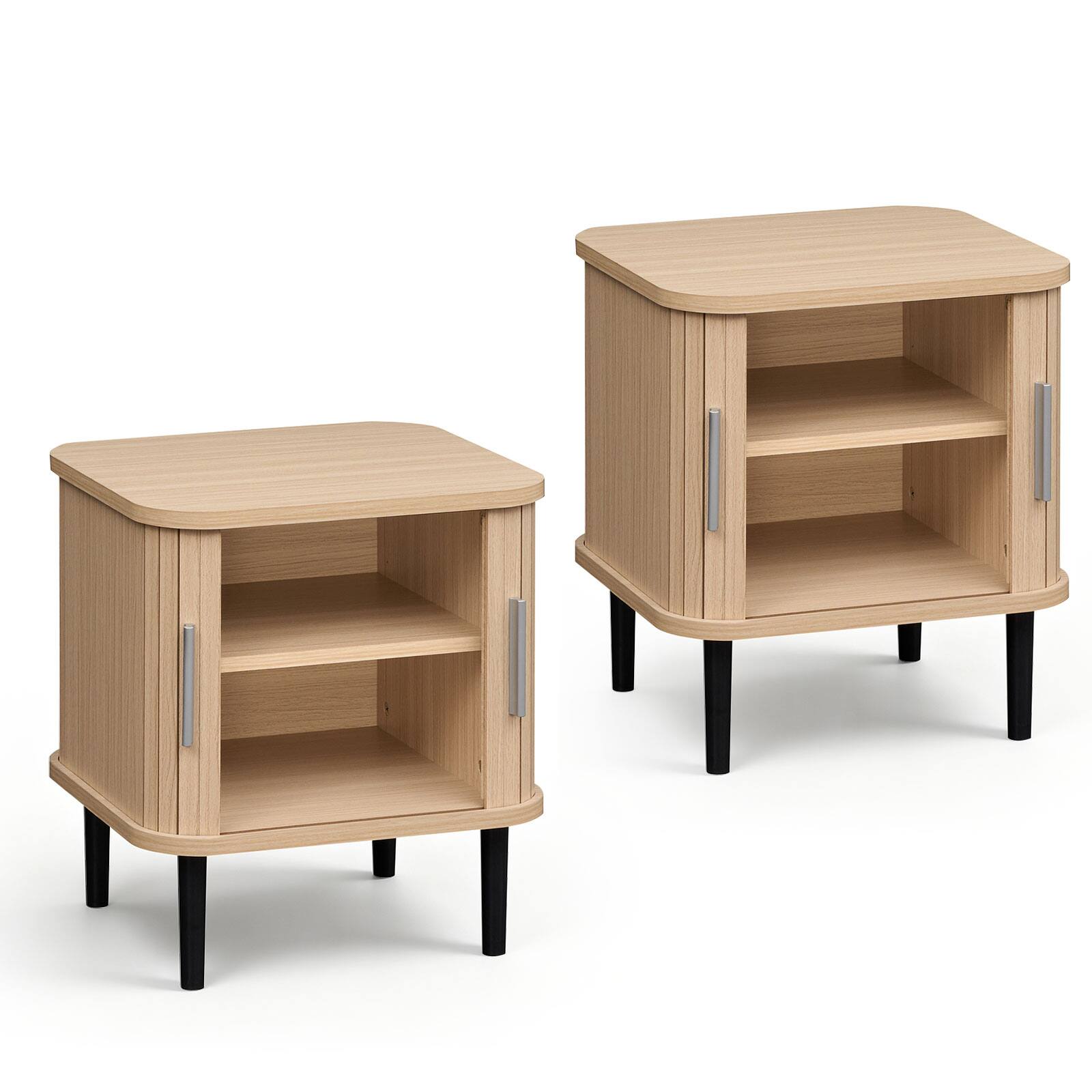 Alt View 9. Costway - Costway 2 PCS Fluted Nightstand with Sliding Doors, Adjustable Shelf for Living Room - Natural.