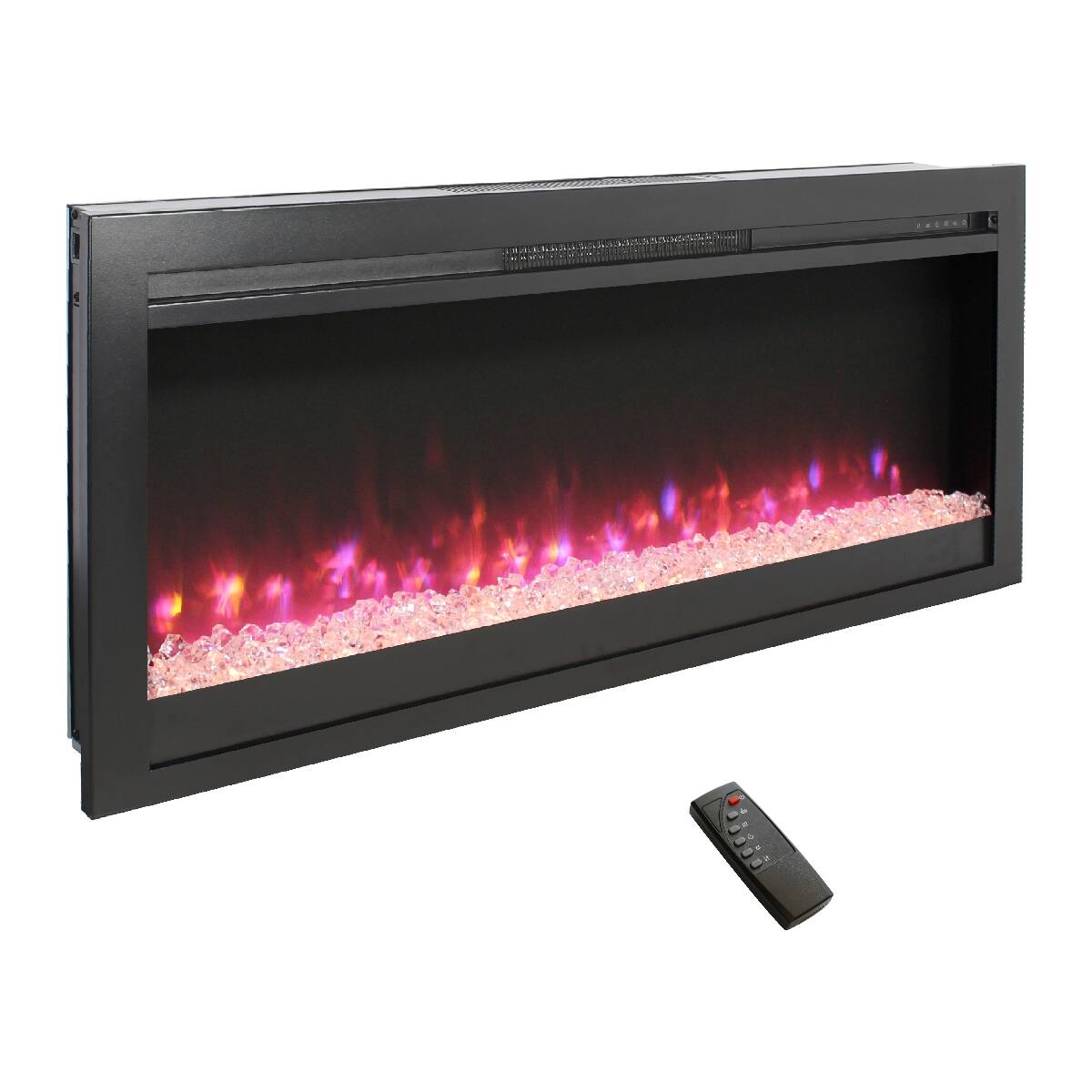 Left. Loheer - Loheer 44 inch in wall recessed electric fireplace with remote control and multi color flame and ember bed - Antique Black.