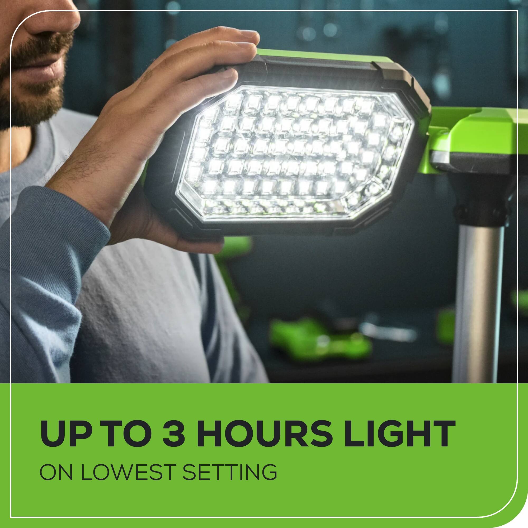 UP TO 3 HOURS LIGHT ON LOWEST SETTING