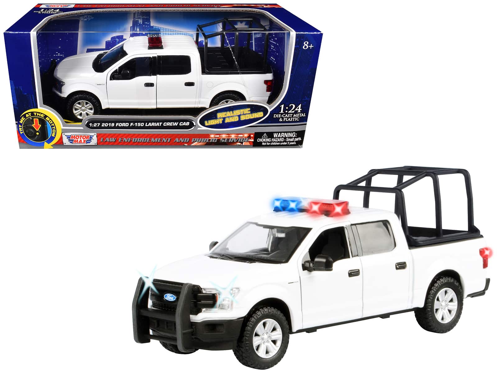 2019 Ford F-150 Lariat Crew Cab Truck with Bed Cage White with Lights and Sounds 1/27 Diecast Model Car by Motormax price history on PriceWatchPro