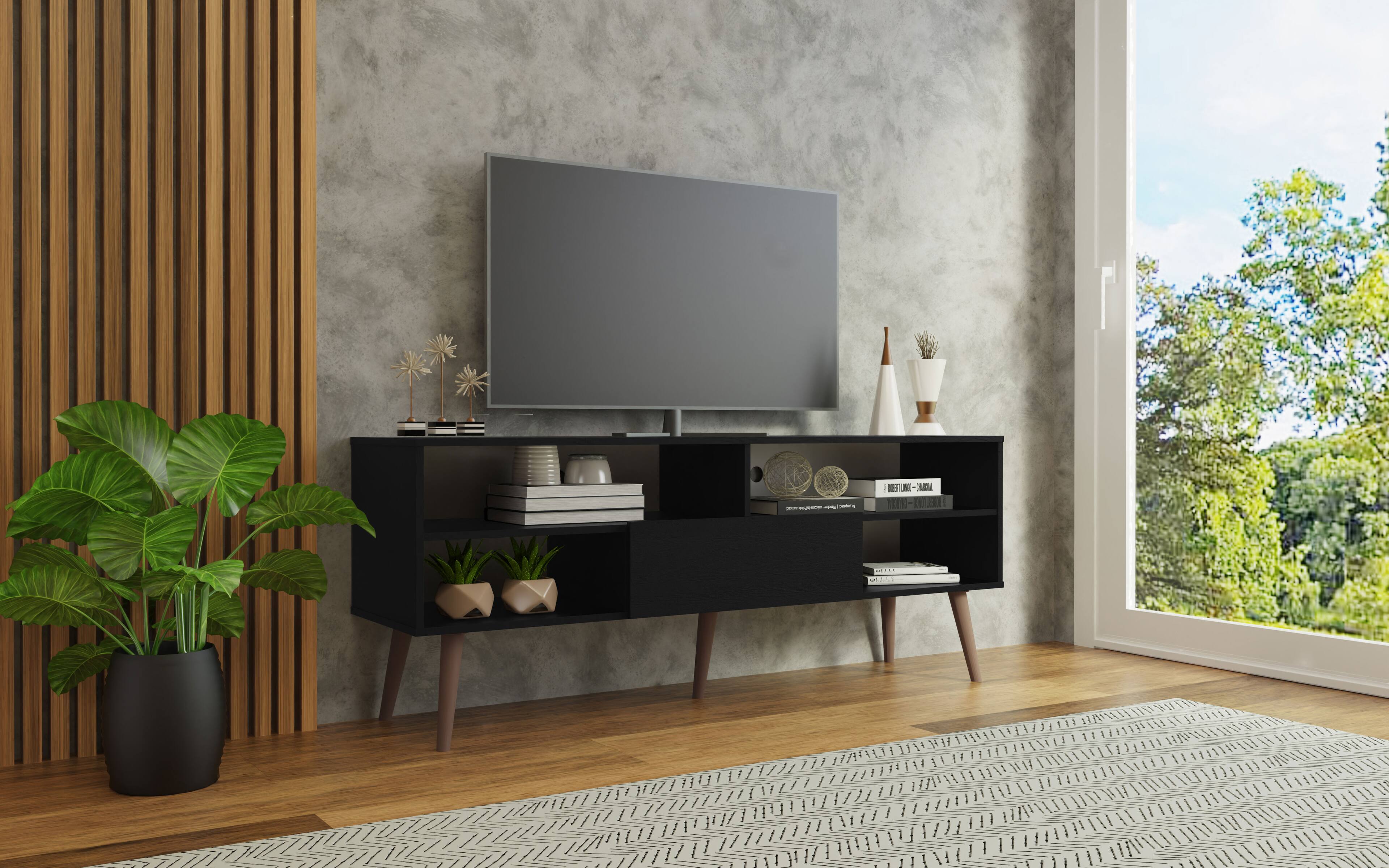 Madesa TV Stand with 1 Door and 4 Shelves 59