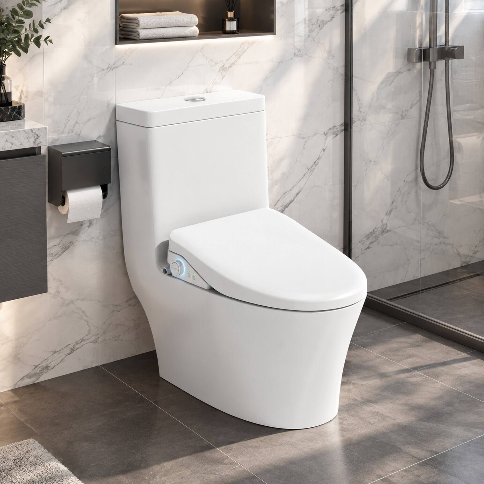 Alt View 1. RYHNUYNE - Smart Bidet Toilet Seat, Side Knob Heated Seat Water Temperature and Pressure Adjustment Automatic Nozzle Cleaning - White.
