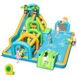 Gymax - Inflatable Water Slide w/Splash Pool Climbing Wall Football Goal 680W Blower