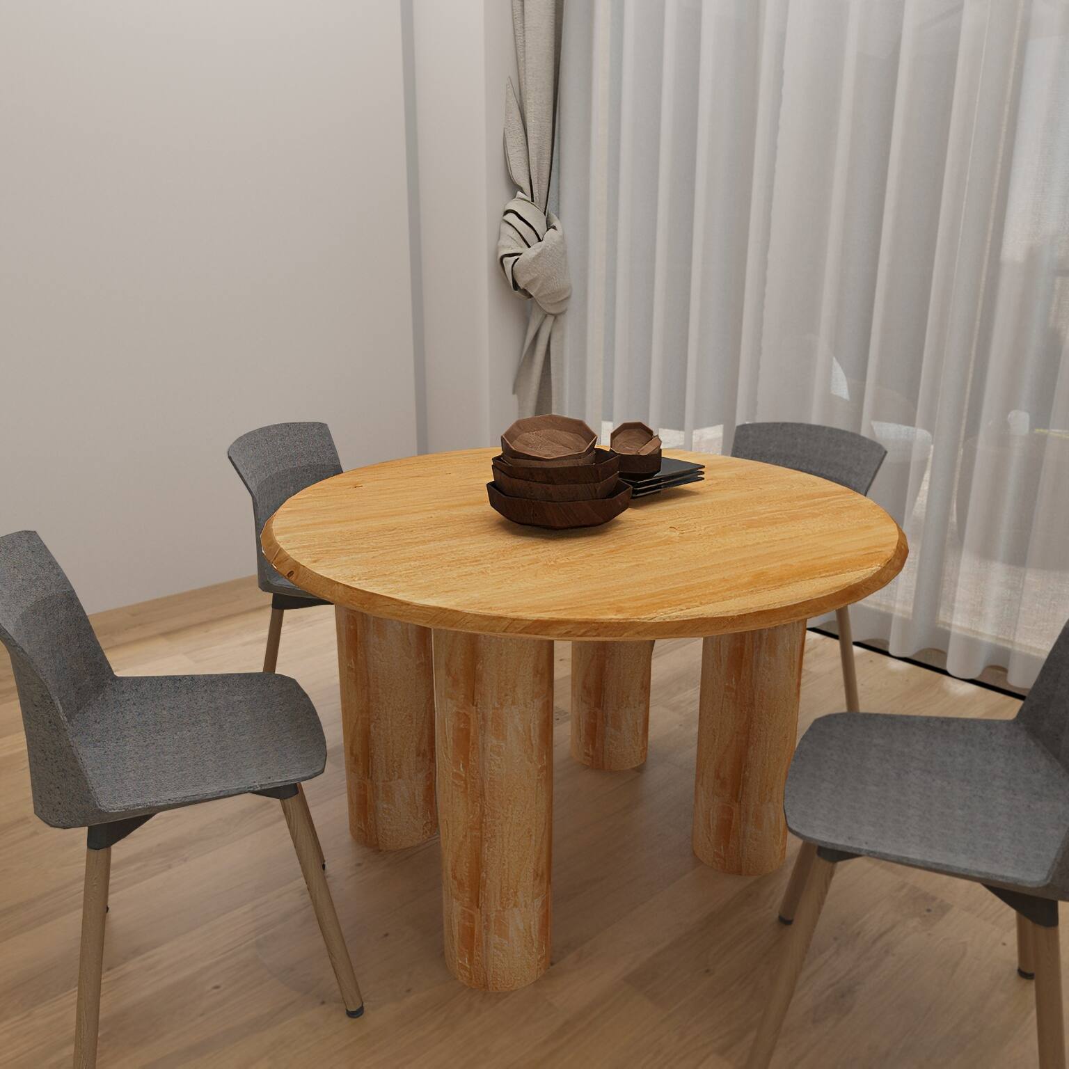 Alt View 10. Manhattan Lane - Dining Table, 48 Inch Round Top, 4 Column Pillar Legs - Natural Brown.