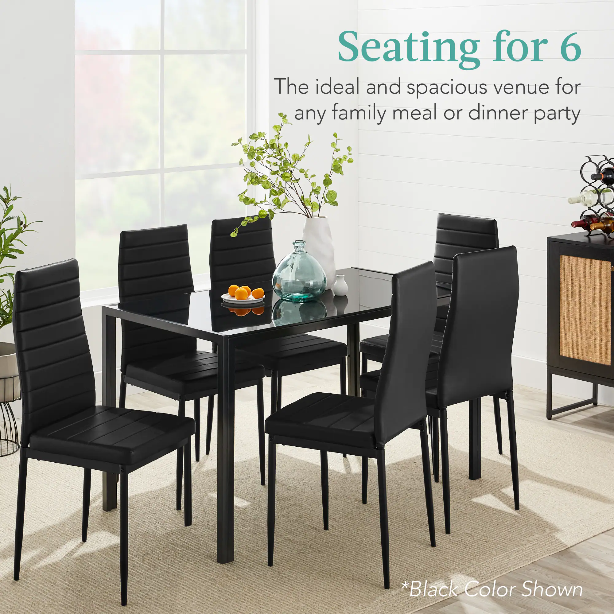 Seating for 6  
The ideal and spacious venue for any family meal or dinner party  
*Black Color Shown