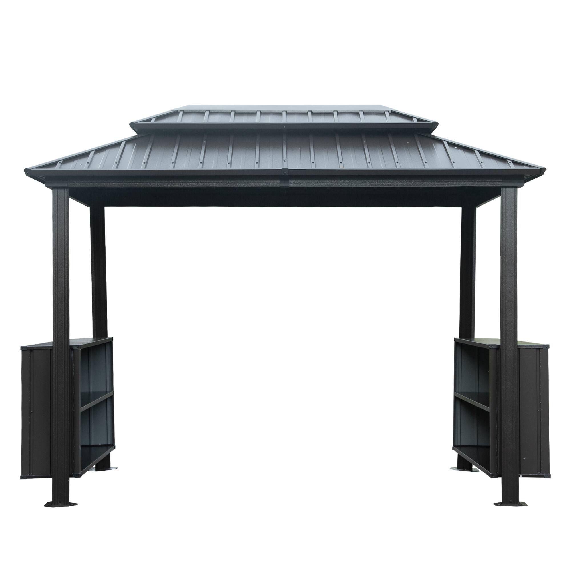 Angle. Loheer - Loheer Hardtop Grill Gazebo 6x10 FT Outdoor BBQ Gazebo with Double Galvanized Steel Roof, Storage Cabinets, Hooks.