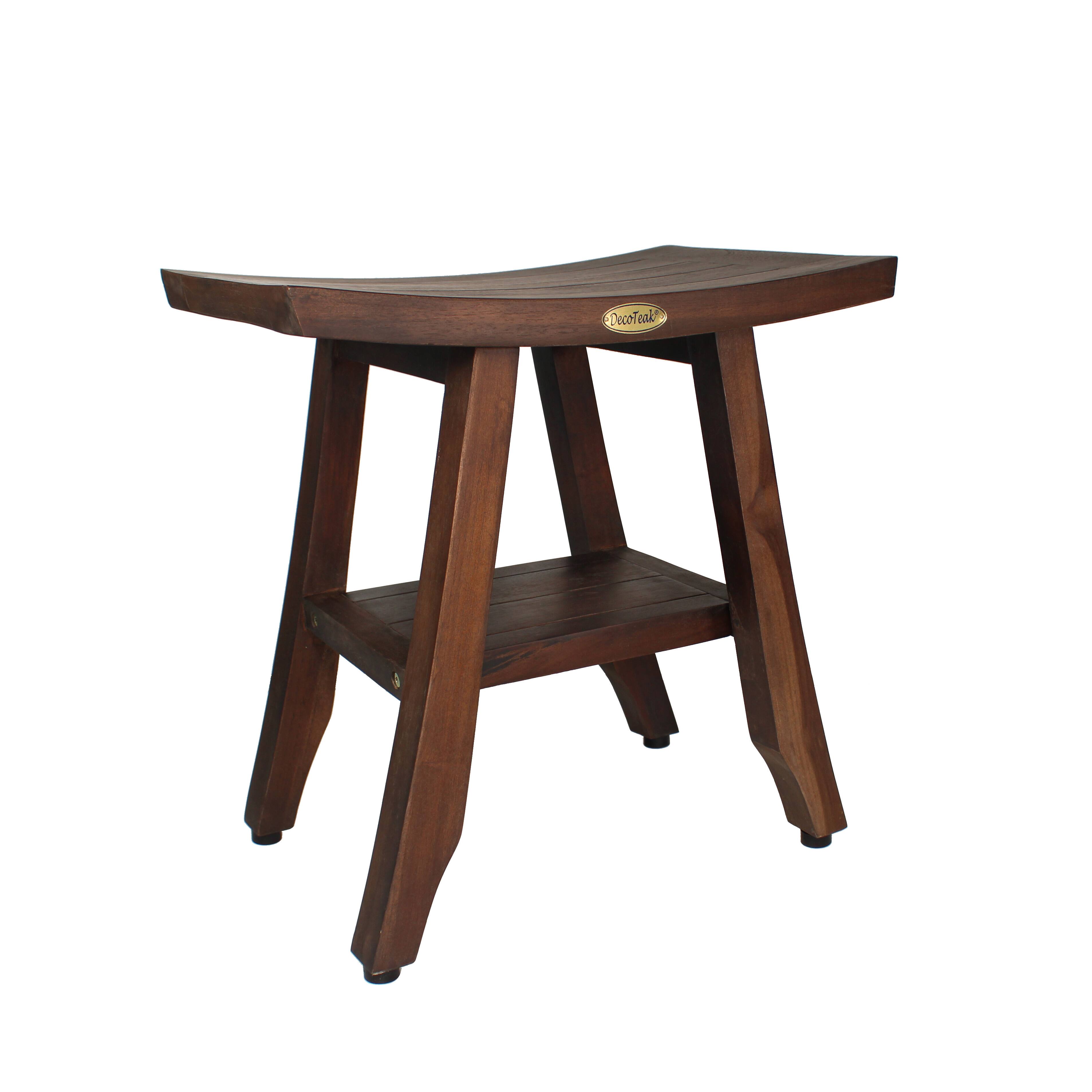 Angle. DecoTeak - DecoTeak Satori 18" Teak Wood Shower Bench with Shelf in Woodland Brown Finish - Woodland Brown.