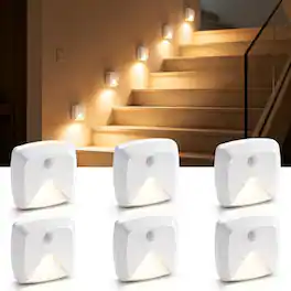 Dazzed Corner - 6-Pack Motion Sensor LED Night Lights, Stick-On Battery Wall Lights - White