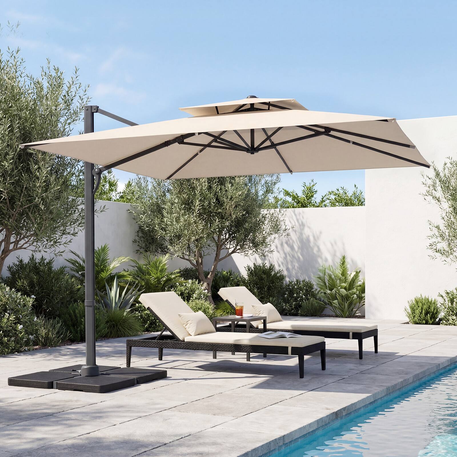 Alt View 3. Gymax - Gymax 10FT Patio Cantilever Umbrella w/360-Degree Rotation 8 Sturdy Ribs Air Vent for Pool Beige - Beige.