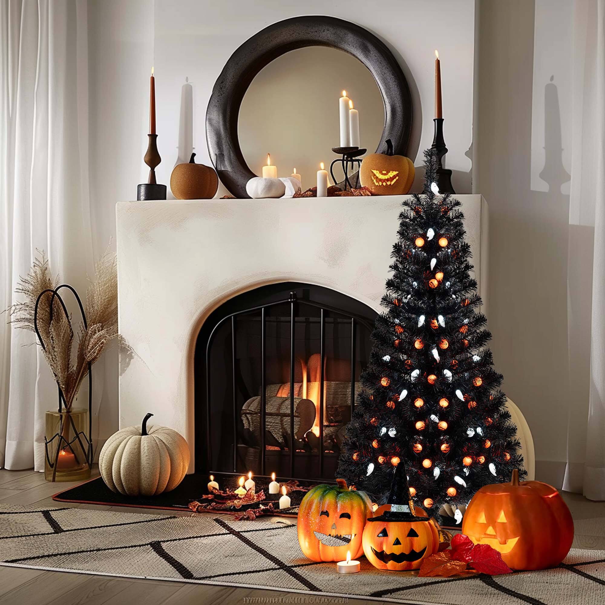 Alt View 3. Costway - Costway 4.5 FT Artificial Halloween Tree with 281 Branch Tips 65 Orange Pumpkin Lights - Black.
