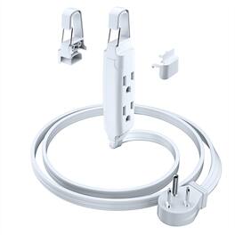 Maximm - Extension Cord with Removable-Hook System, 1 ft, 3 Outlet Extension Cord, with 45° Flat Plug - UL Certified - White