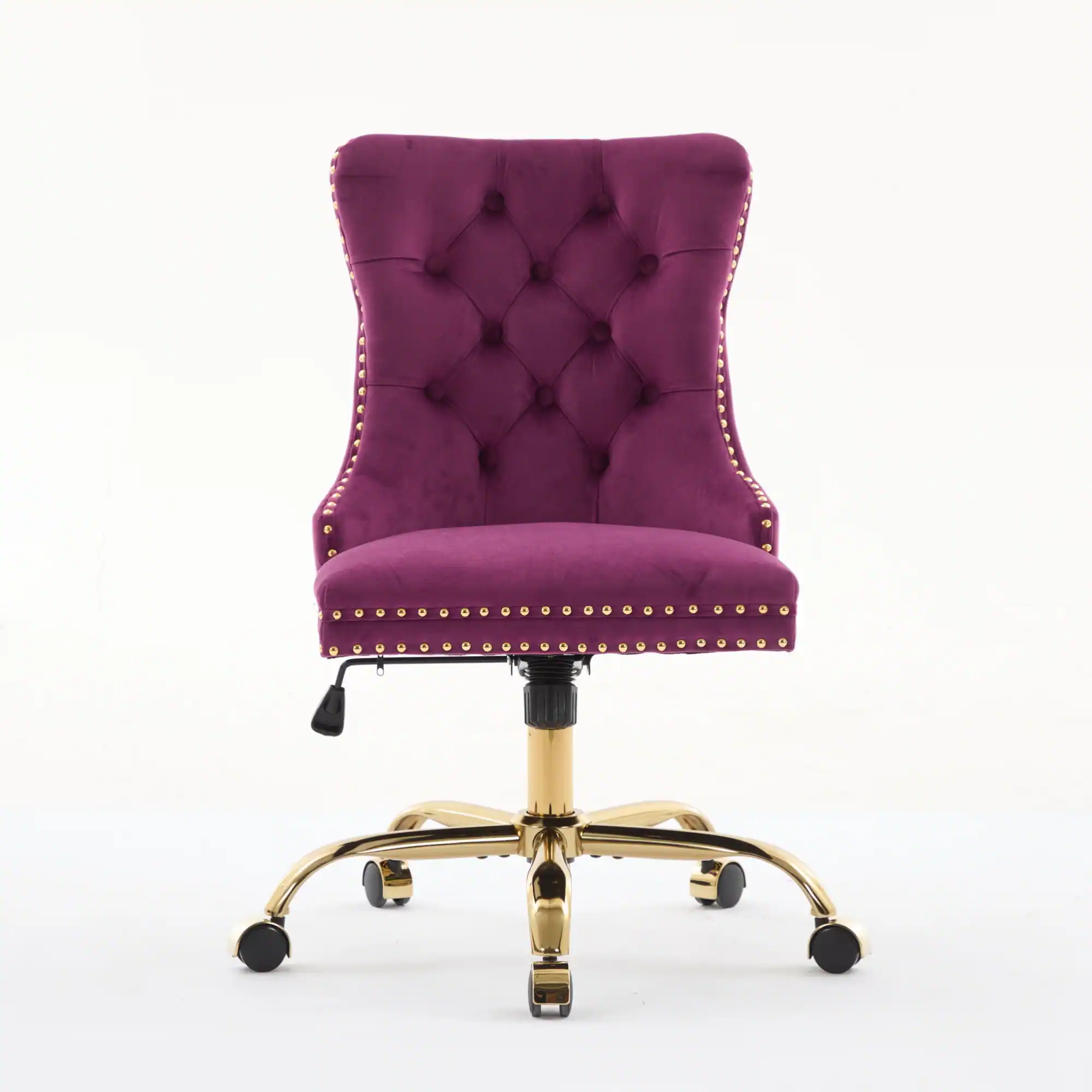 Angle. GOODSILO - Modern Velvet Upholstered Office Chair with Tufted Button Design and Golden Metal Base for Home Workspace - Purple.