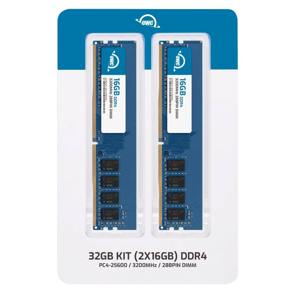 OWC 3200MHz 16GB 288PIN DDR4 DIMM  
32GB KIT (2X16GB) DDR4 PC4-25600 / 3200MHz / 288PIN DIMM