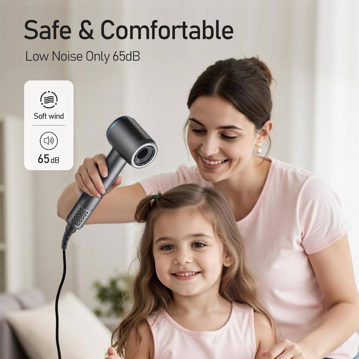Safe & Comfortable  
Low Noise Only 65dB  
Soft wind 65 dB