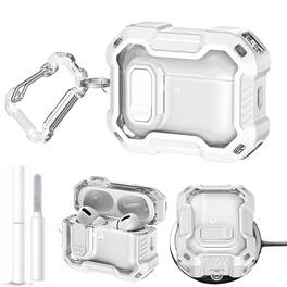 Dteck - for AirPods Pro 3 Case Cover with Carabiner & Cleaning Kit, Safety Lock Design, Compatible with Wireless Charging - White