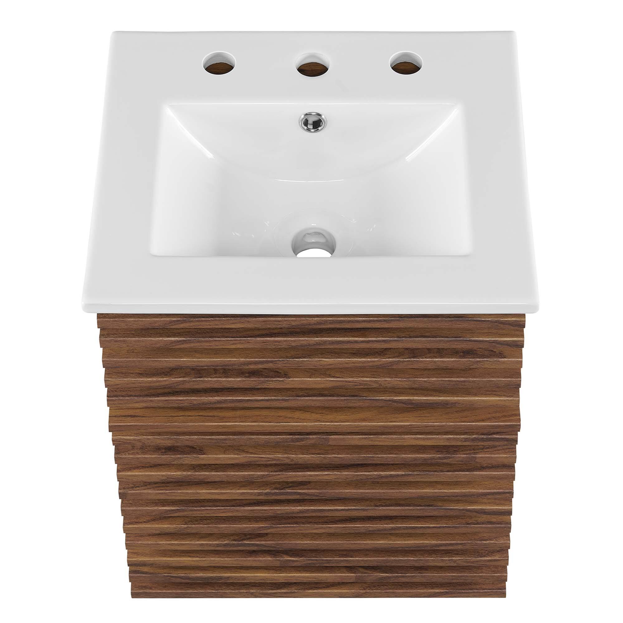 Alt View 5. Modway - Render Wall-Mount Bathroom Vanity with White Basin Included - Walnut White.