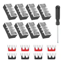 Unique Bargains - Screw Terminal Block 3 Positions, Dual Row, 600V 25A, with Screwdriver & Terminals, 8 Sets - Black