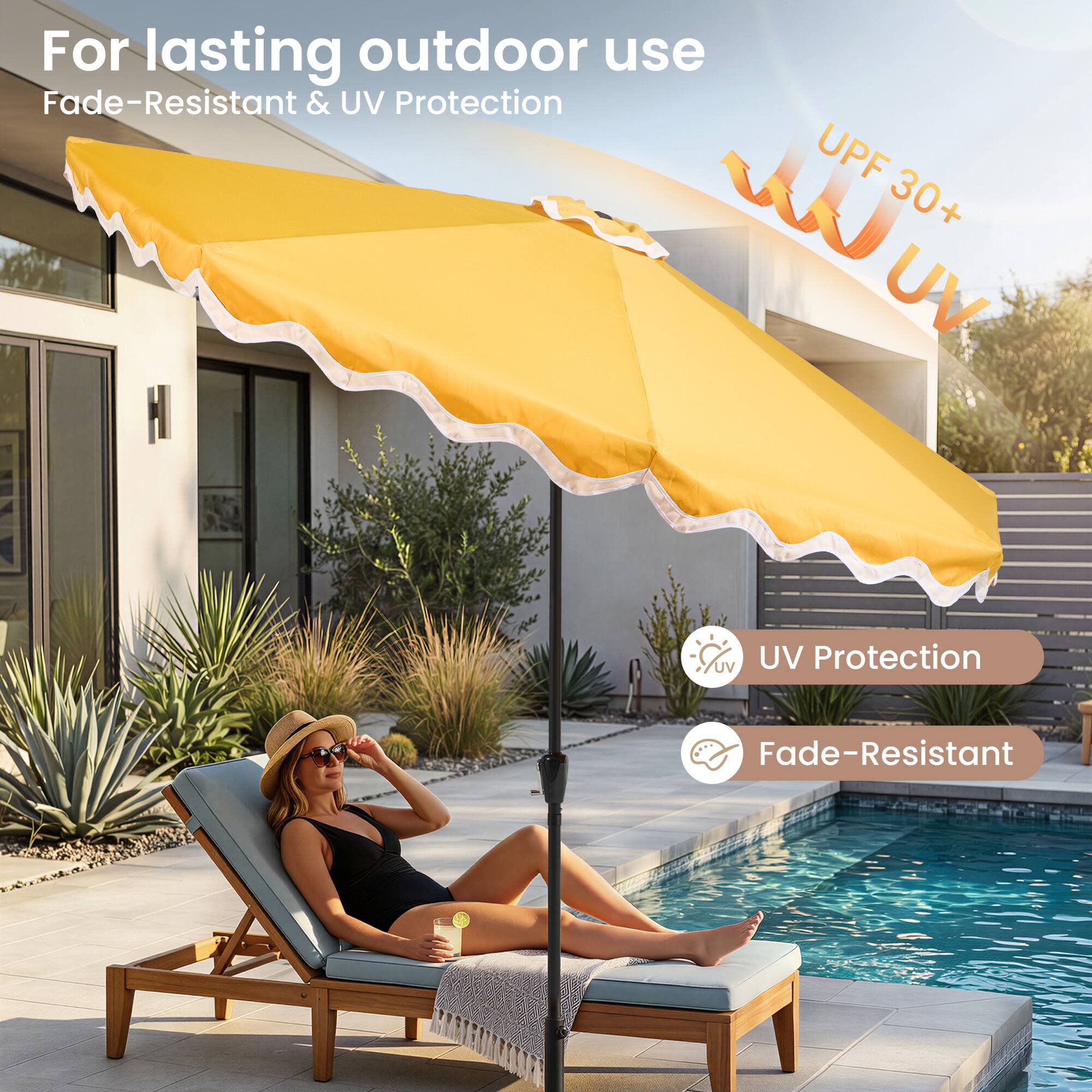 For lasting outdoor use  
Fade-Resistant & UV Protection  
UPF 30+  

UV Protection  
Fade-Resistant