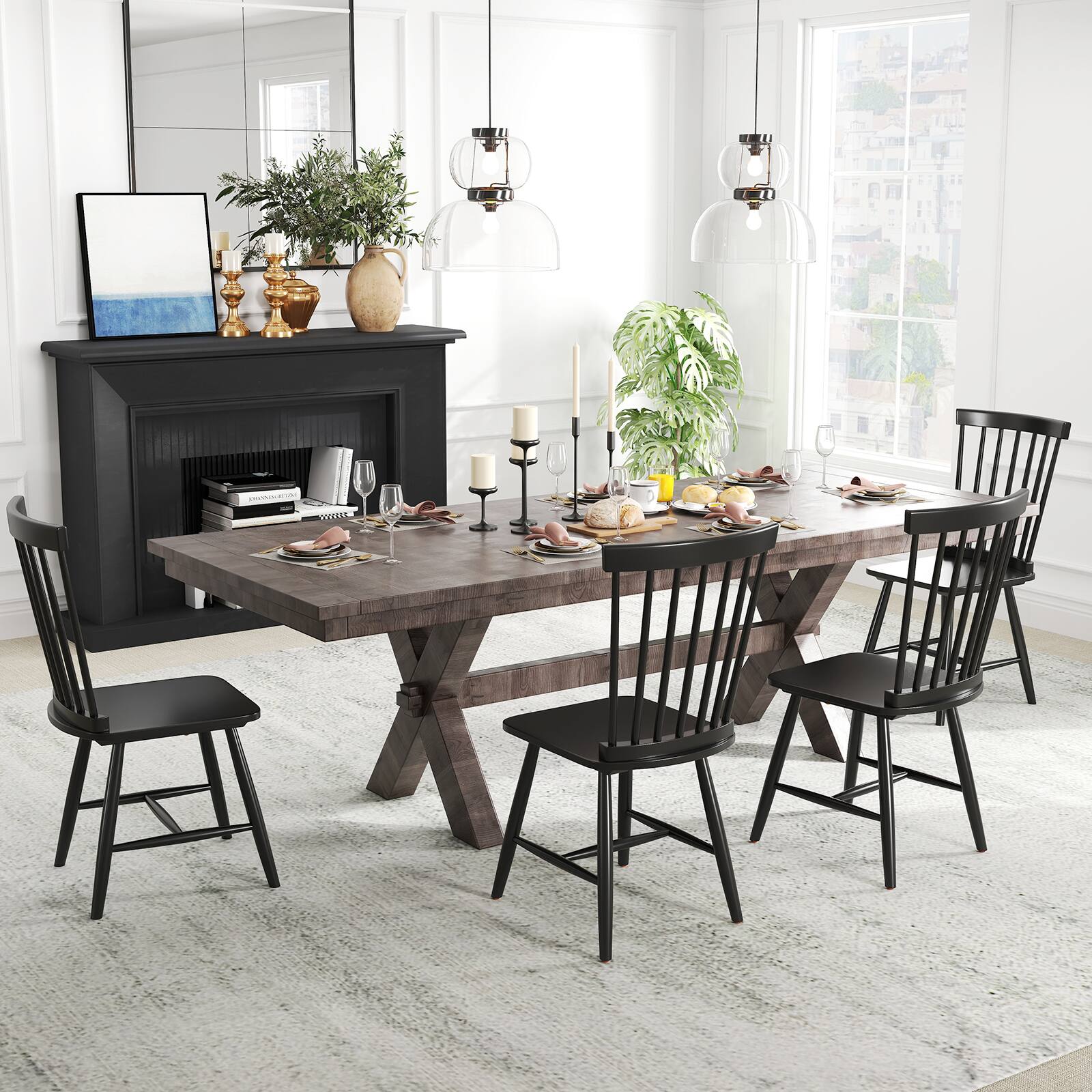 Alt View 3. Costway - Costway Dining Chair Set of 4 Kitchen Side Chairs with Spacious Seat Rubber Wood Frame for Dining Room - Black.