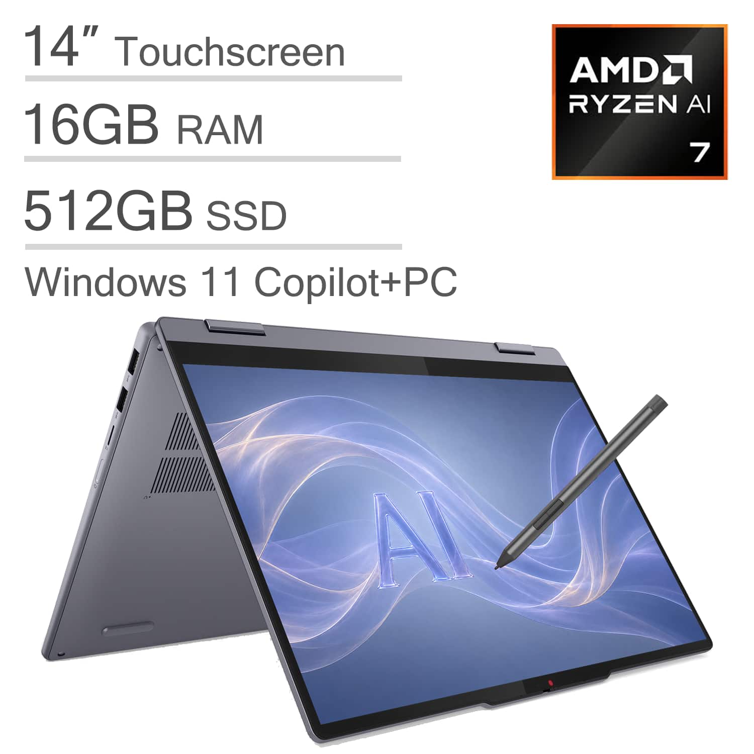 "Lenovo - IdeaPad 5 2-in-1 14"" Touchscreen Laptop - Copilot+ PC - AMD Ryzen AI 7 350 2025 - Digital Pen - 16GB Memory - 512GB SSD - Luna Grey" price history on PriceWatchPro