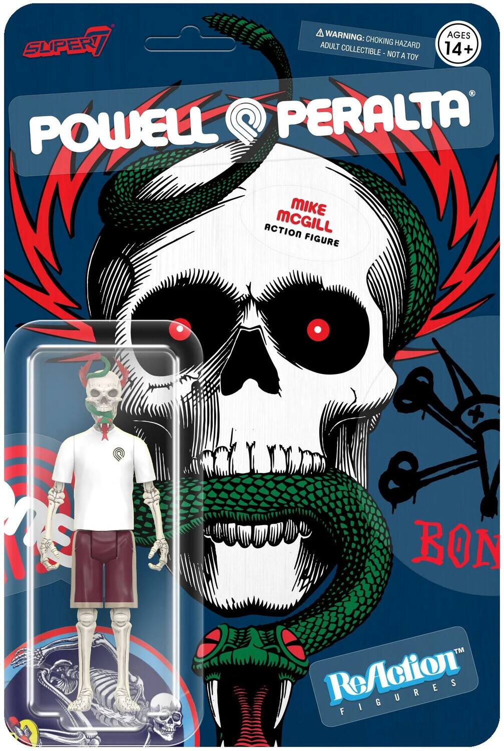 4 WARNING: AGES CHOKING HAZARD SUPER ADULT COLLECTIBLE 14+ NOT A TOY POWELL PERALTA MIKE McGILL FIGURE x BON TM ReAction FIGURES