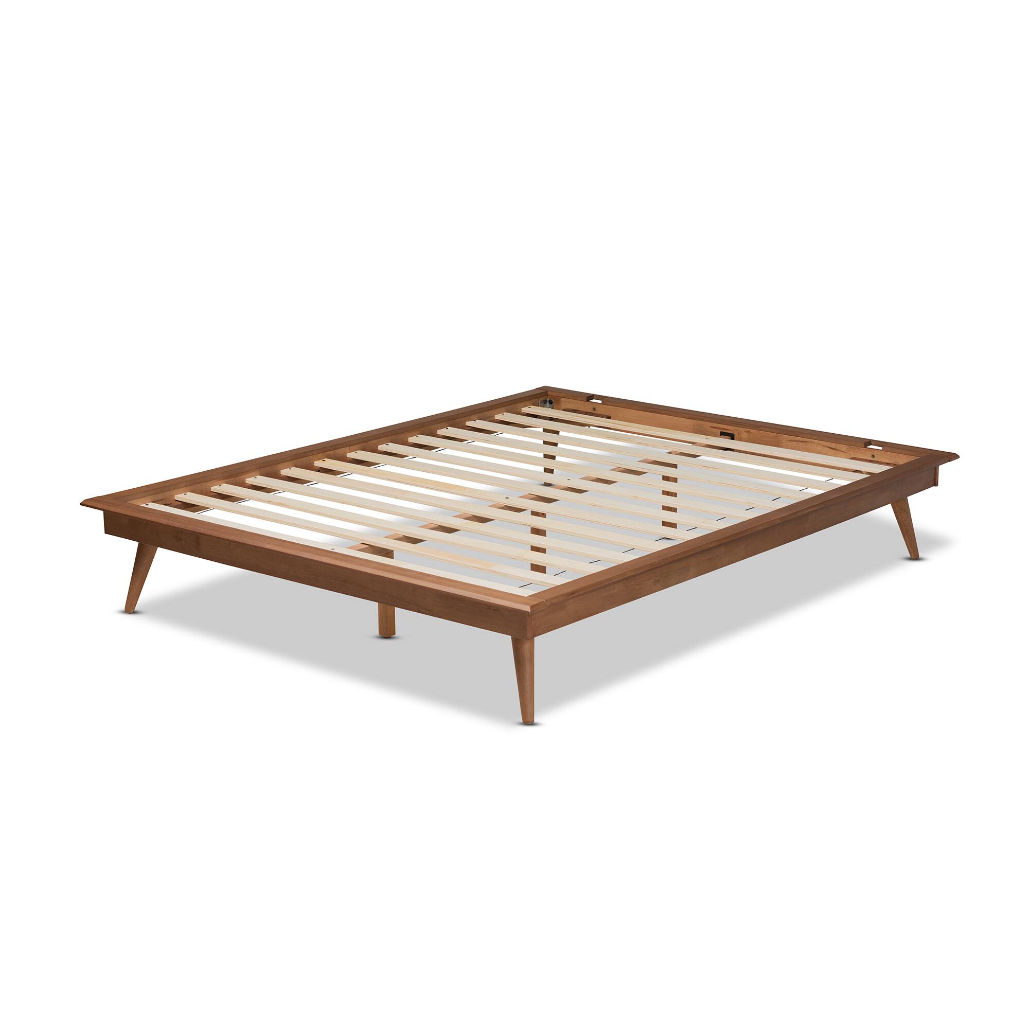 Left. Baxton Studio - Karine Mid-Century Modern Walnut Brown Finished Wood Platform Bed Frame - Ash Walnut.