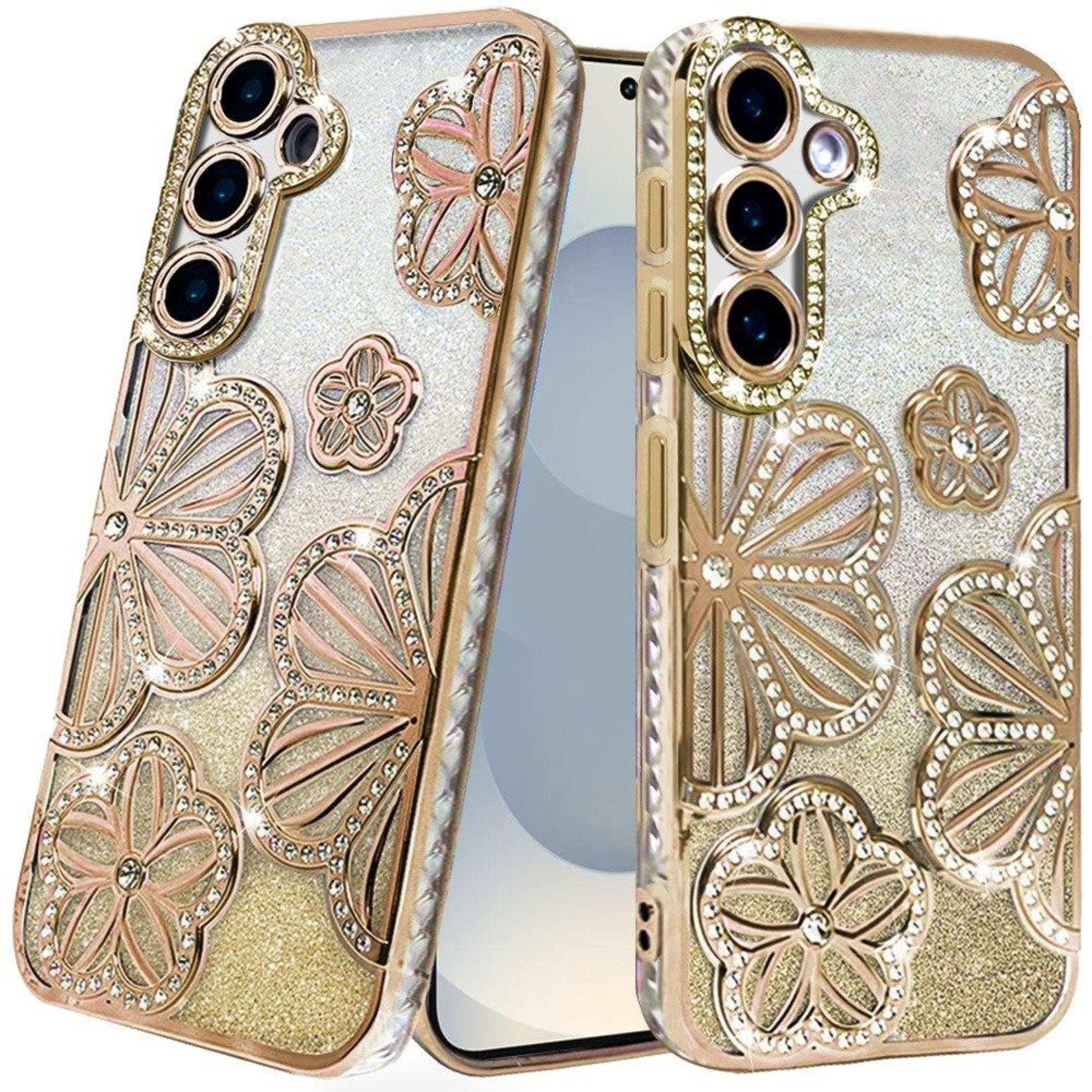 Kitcheniva - 3D Floral Glitter Bling Case With Tempered Glass For Samsung S26 Plus - Gold price history on PriceWatchPro