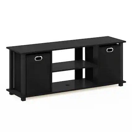 Front. Furinno - Econ Entertainment Center w/Storage Bins - Black/Black.