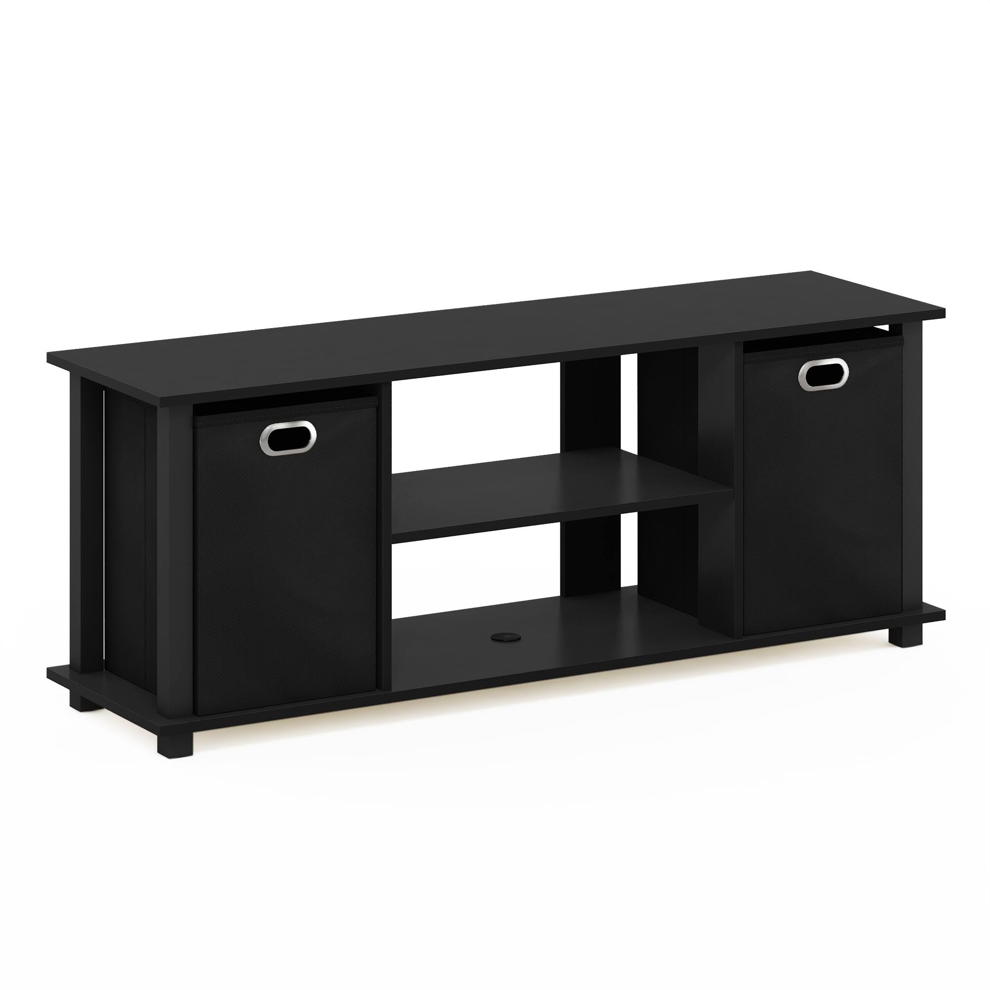 Furinno - Econ Entertainment Center w/Storage Bins - Black/Black