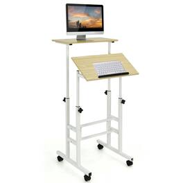 Kadyn - Height Adjustable Mobile Standing Desk with rolling wheels for office and home-Natural - Brown