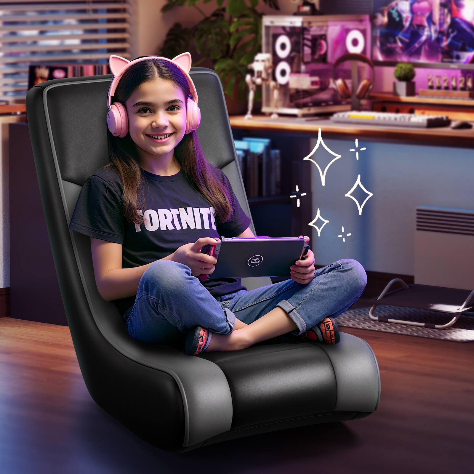 Angle. GTPlayer - Rocker Floor Gaming Chair Ergonomic Comfortable Floor Rocker,Black - Black.