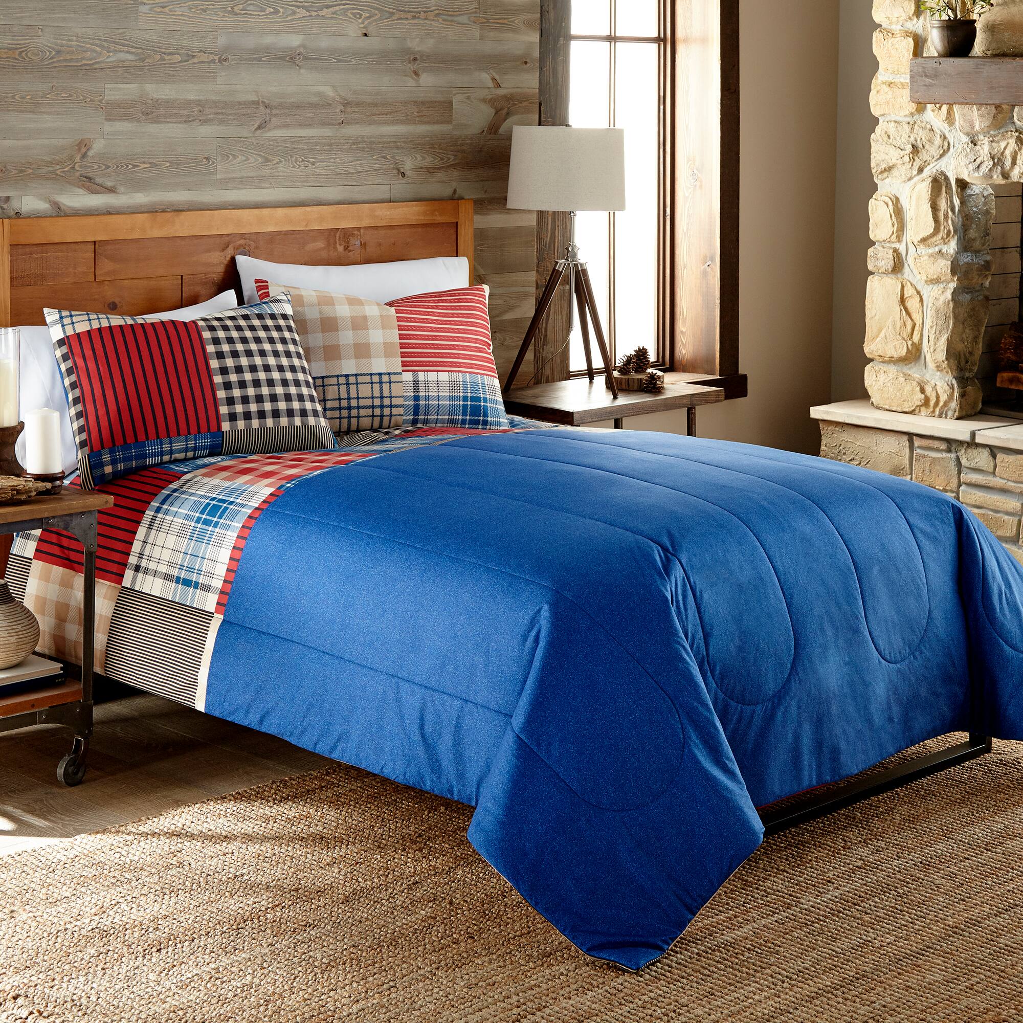 Alt View 3. Shavel Home Products - Micro Flannel 6 in 1 Comforter Set, King, Berry Patch Plaid - Berry patch plaid.