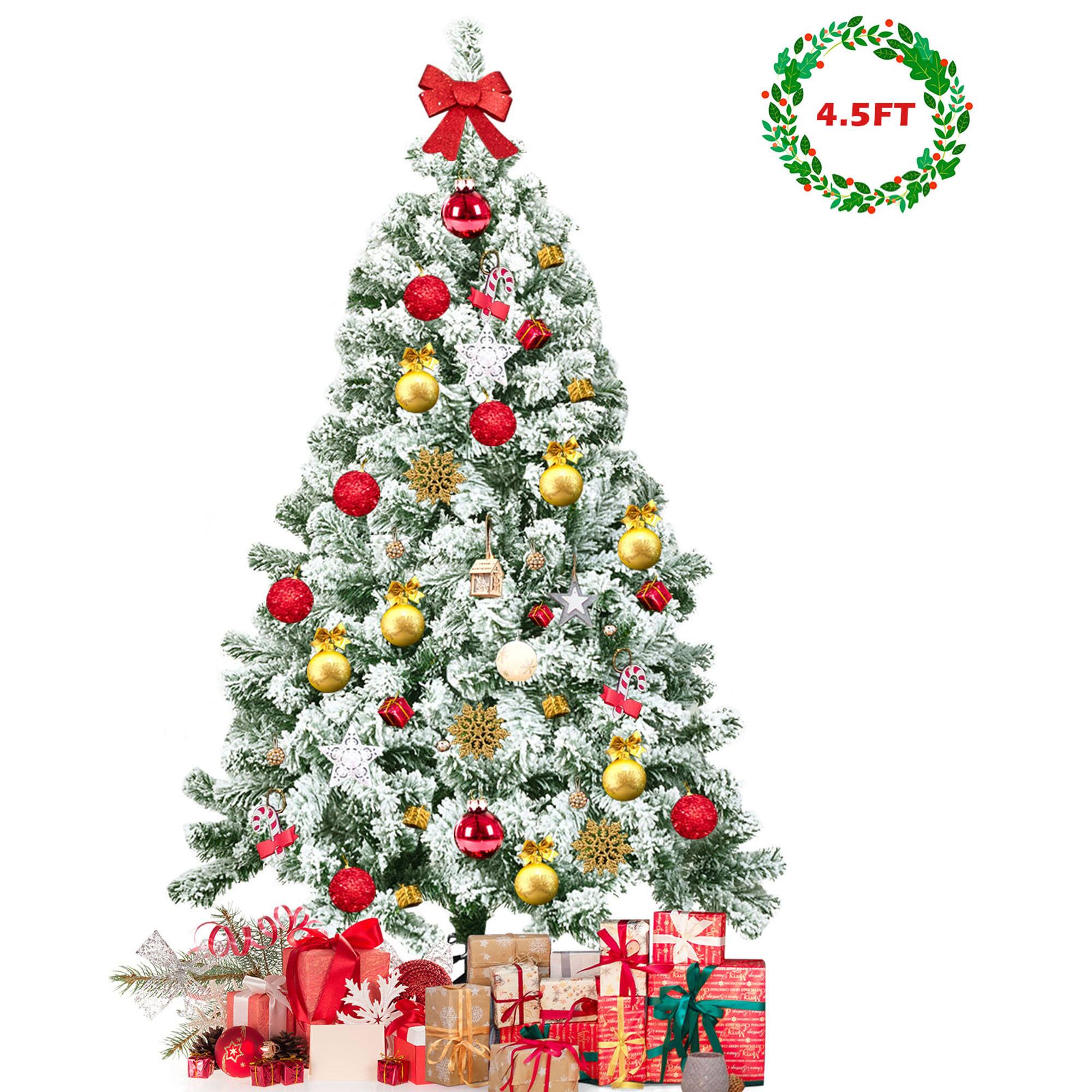 Alt View 4. Gymax - Gymax 4.5ft Snow Flocked Christmas Tree Hinged Artificial Pine Tree w/ Metal Stand - Green.