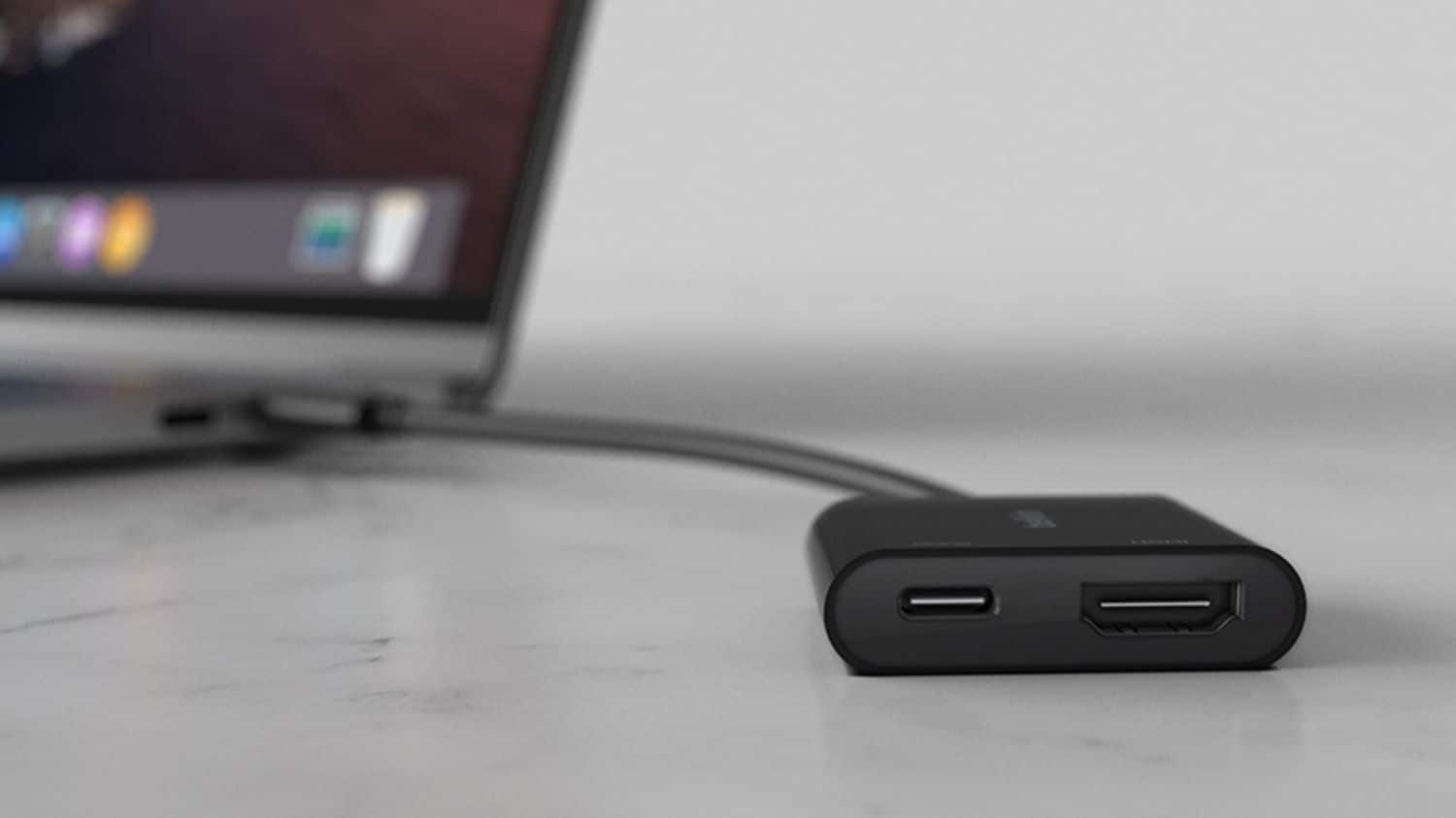 Back. Belkin - USB-C to HDMI Adapter + USBC Charging Port, 4K UHD Video, 60W Passthrough Power - Black.