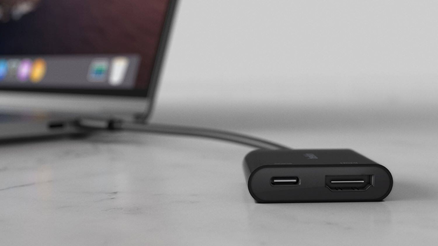 Back. Belkin - USB-C to HDMI Adapter + USBC Charging Port,  4K UHD Video, 60W Passthrough Power - Black.