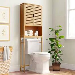 Hivvago - Over the Toilet Bathroom Storage Cabinet Shelf Wood Finish - Light Brown Yellow