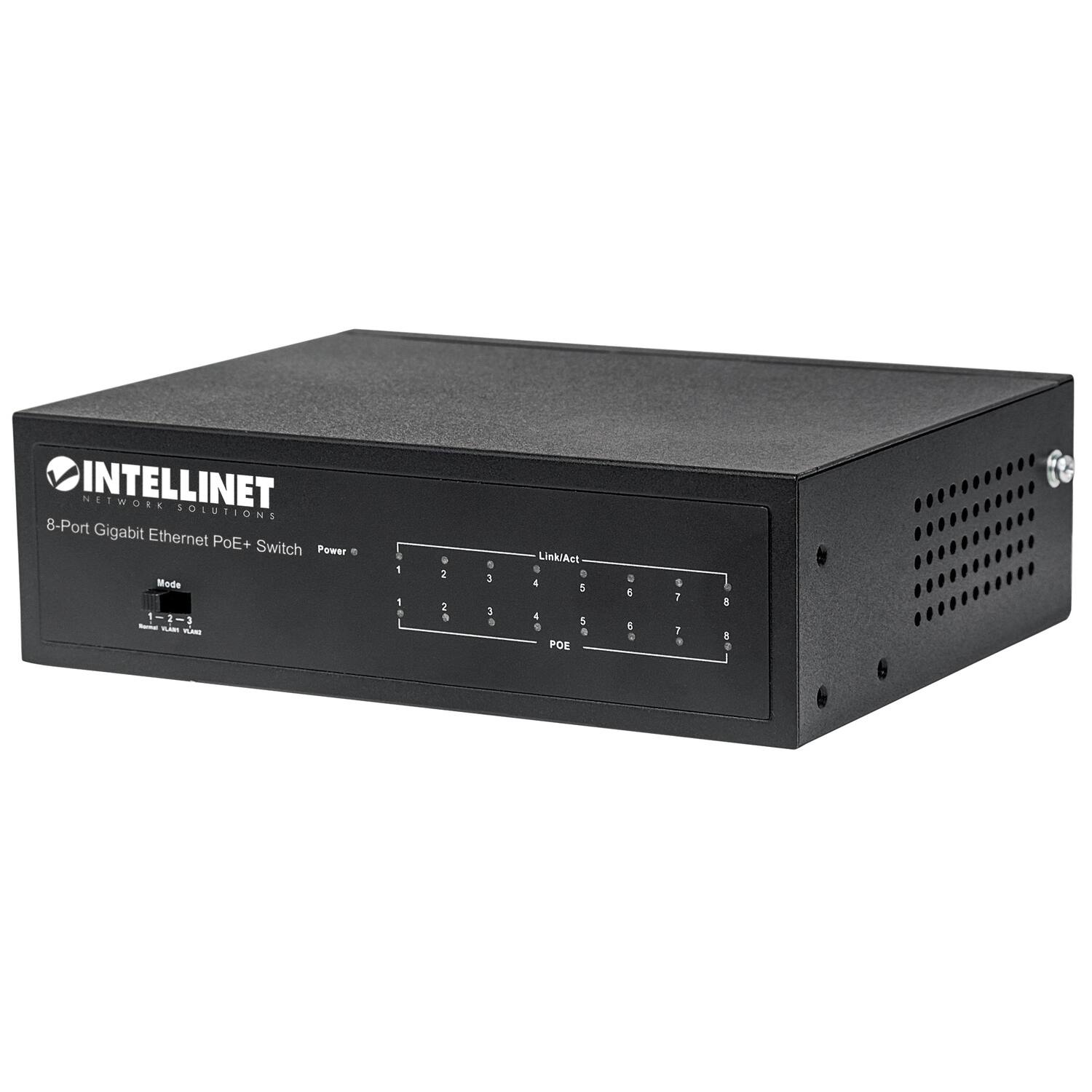 INTELLINET NETWORK SOLUTIONS  
8-Port Gigabit Ethernet PoE+ Switch  
Power Mode 1-3  
Link/Act  
POE