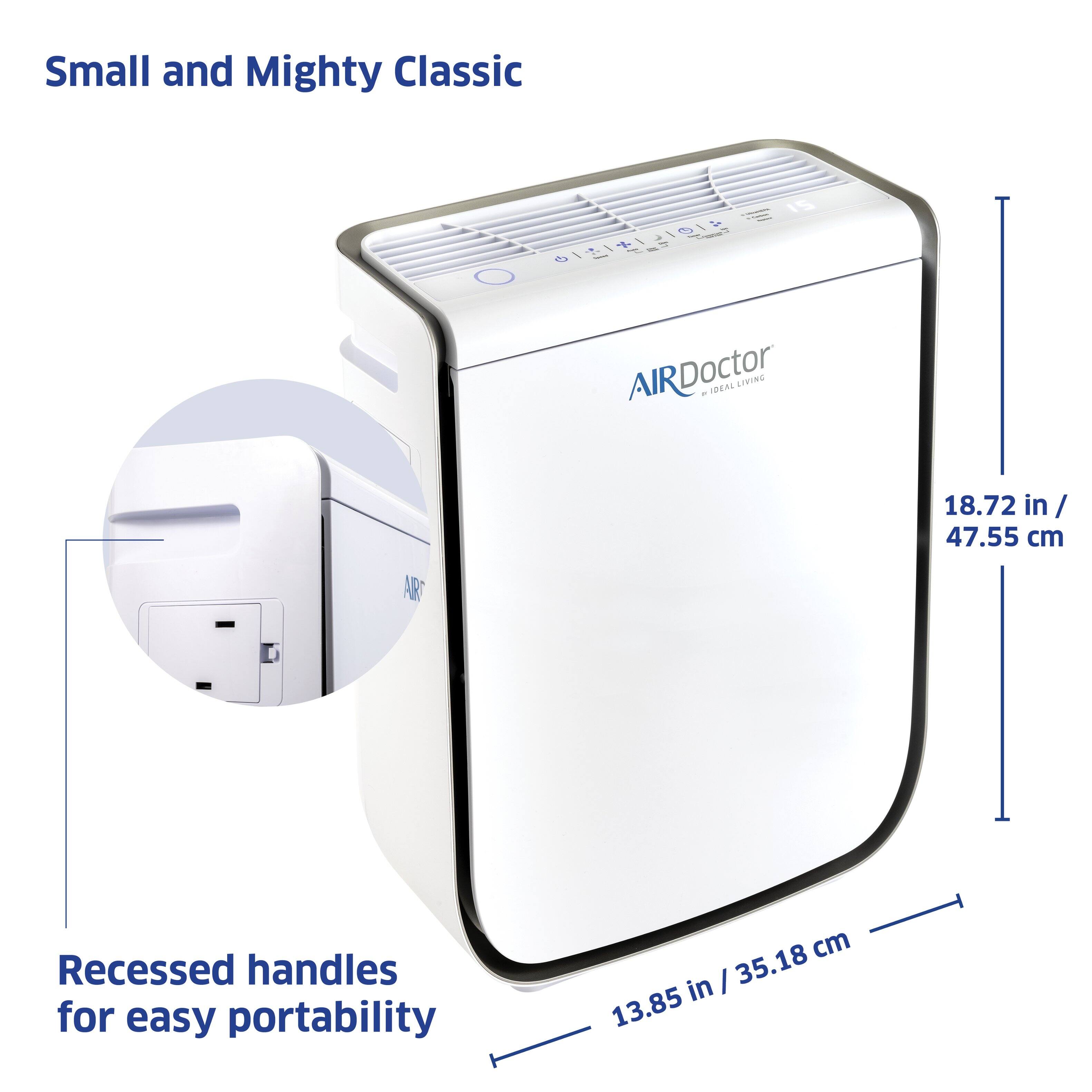 Small and Mighty Classic, AIRDoctor, 18.72 in / 47.55 cm, Recessed handles for easy portability, 13.85 in / 35.18 cm