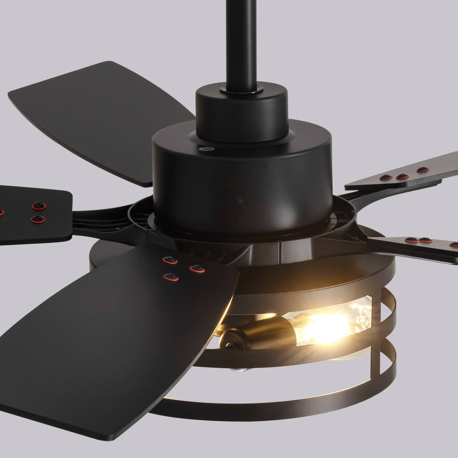 Alt View 4. Siljoy - 42-Inch Rustic Cage Ceiling Fan 5 Blades Industrial Metal Design App & Remote Control for Living Room Bedroom Patio - Black.