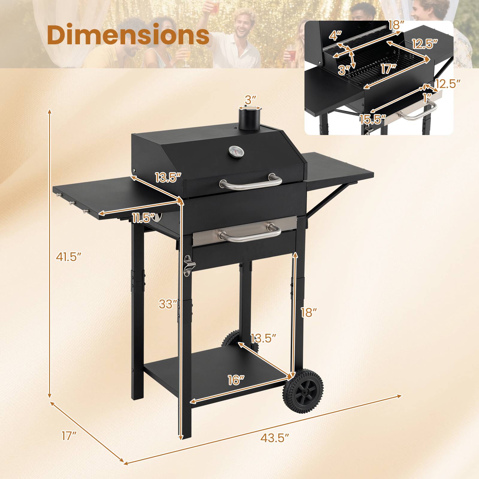 Dimensions: 4" x 18" x 12.5" x 3" x 3" x 17" x 15.5" x 12.5" x 1" x 13.5" x 11.5" x 41.5" x 33" x 18" x 13.5" x 16" x 17" x 43.5"