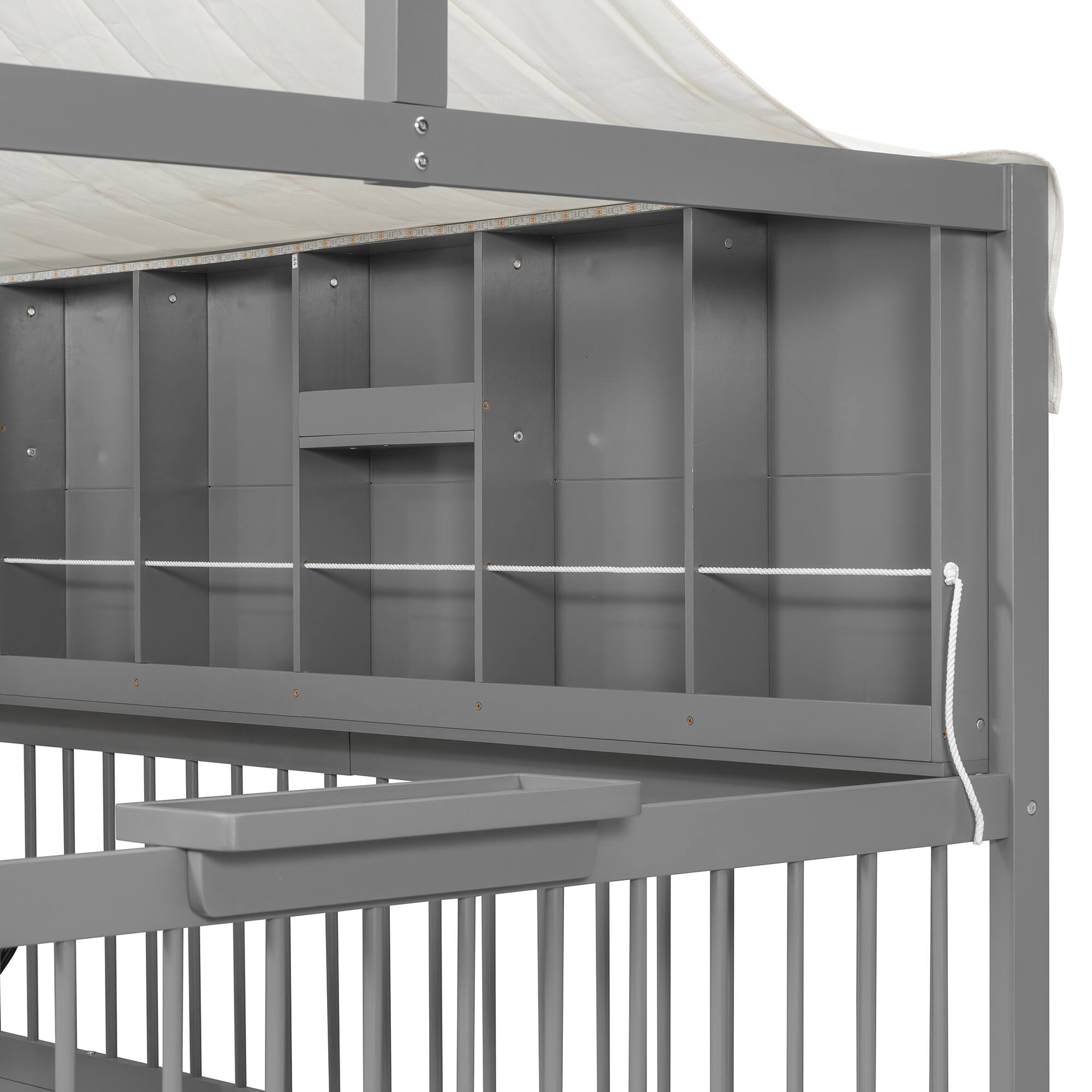 Alt View 8. Anysun - Full Size House Bed with 2 Large Drawers, Side Bookshelf with LED Strip - Gray.