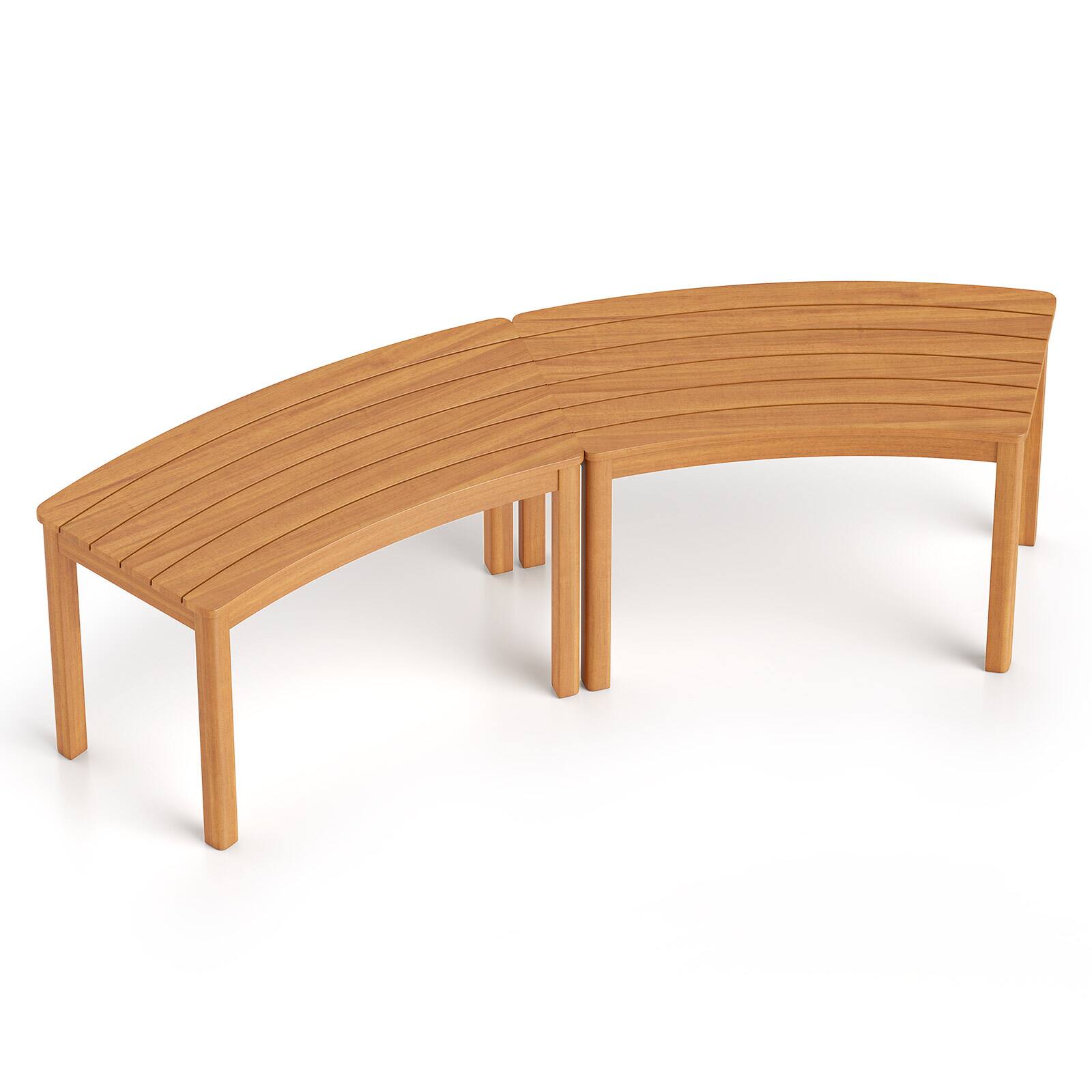 Front. Gymax - Gymax Outdoor Curved Acacia Wood Bench Set of 2 Patio Garden Backless Fire Pit Bench - Yellow.