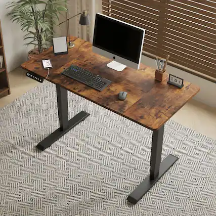 Front. Kadyn - 48" Electric Height Adjustable Standing Desk, Rustic Brown Lift-up Computer Table for Home Office, Brown - Brown.