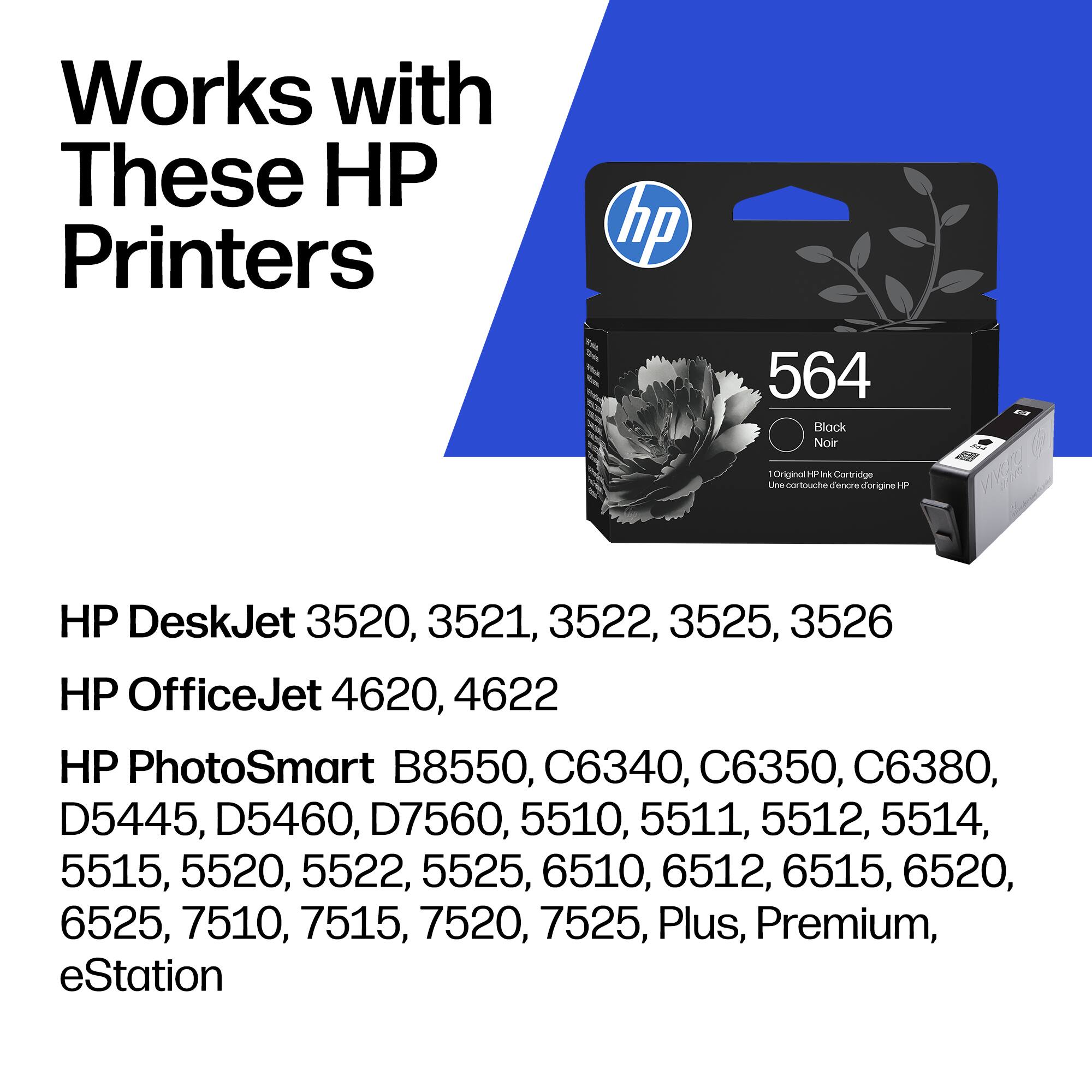 Works with These HP Printers

HP DeskJet 3520, 3521, 3522, 3525, 3526  
HP OfficeJet 4620, 4622  
HP PhotoSmart B8550, C6340, C6350, C6380, D5445, D5460, D7560, 5510, 5511, 5512, 5514, 5515, 5520, 5522, 5525, 6510, 6512, 6515, 6520, 6525, 7510, 7515, 7520, 7525, Plus, Premium, eStation