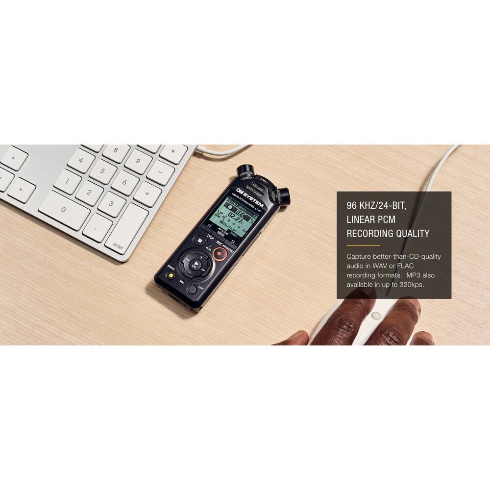 96 KHZ/24-BIT, LINEAR PCM RECORDING QUALITY

Capture better-than-CD-quality audio in WAV or FLAC recording formats. MP3 also available in up to 320kps.