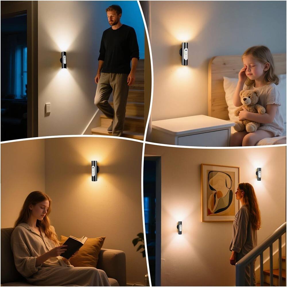 Back. RTMB - Battery Wall Sconce 2-Pack, Magnetic Rechargeable Motion-Sensor Lights - Black.