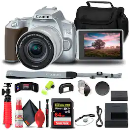 Canon - EOS 250D / Rebel SL3 DSLR Camera with 18-55mm Lens (Silver) Basic Bundle