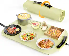 Loheer - Foldable Silicone Electric Food Warming Mat: 5s Rapid Heat, 8 Temps, 4Hr Auto-Off for Party & Buffet - Green